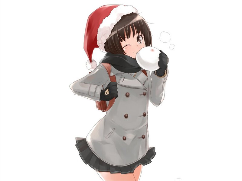 Anime Girl with Snowball — White