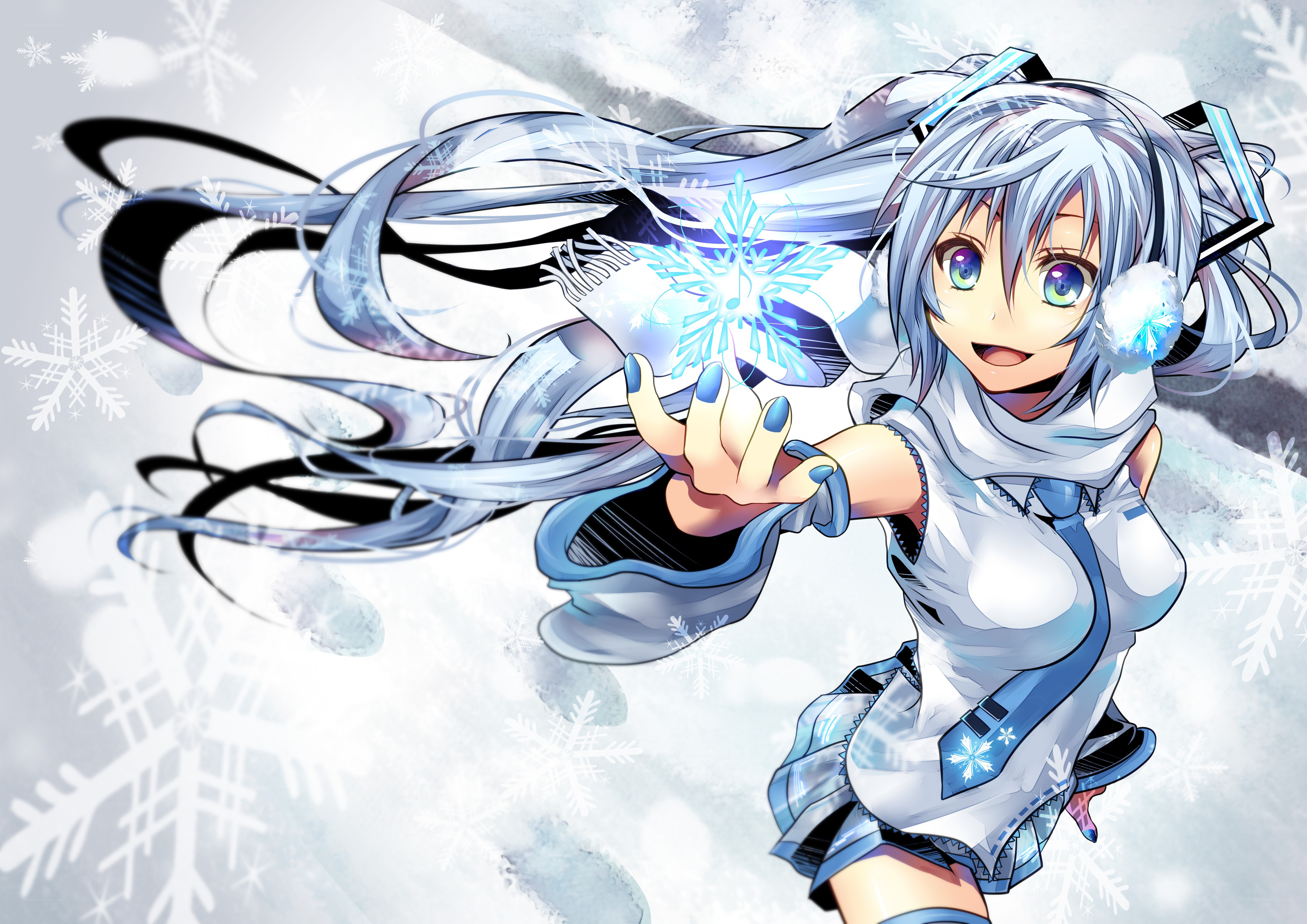 Anime girl with snowflake magic