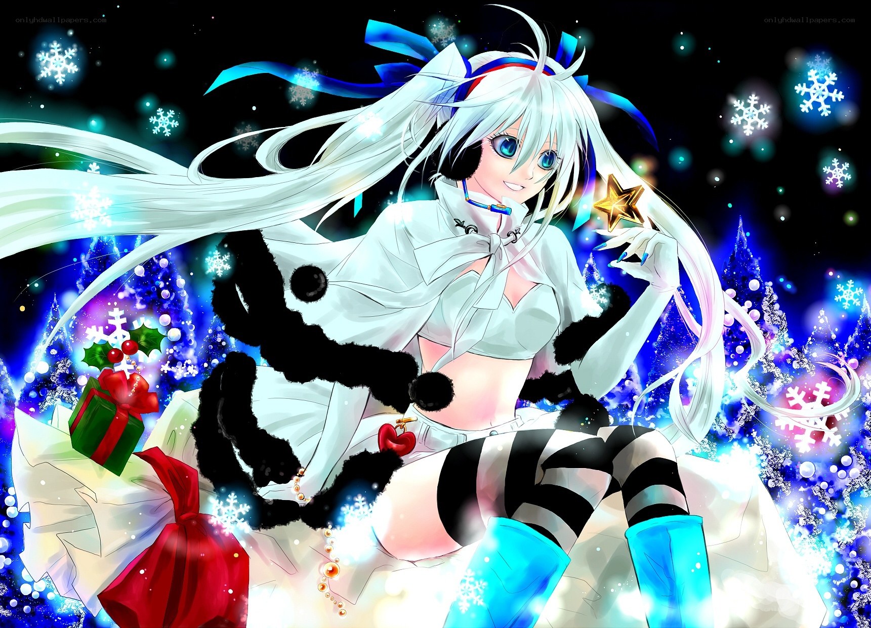 Anime girl with snowflake magic