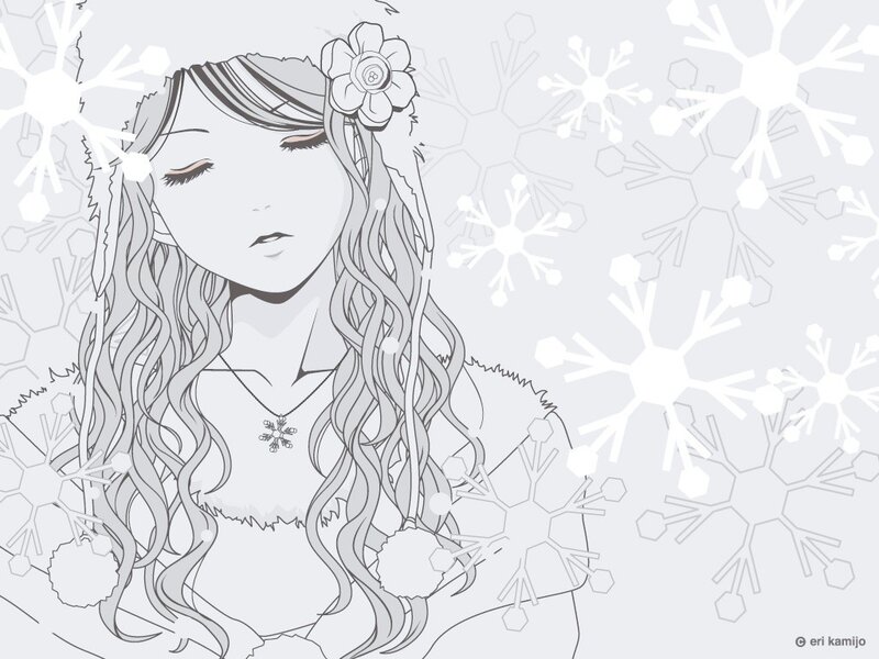anime girl with snowflakes