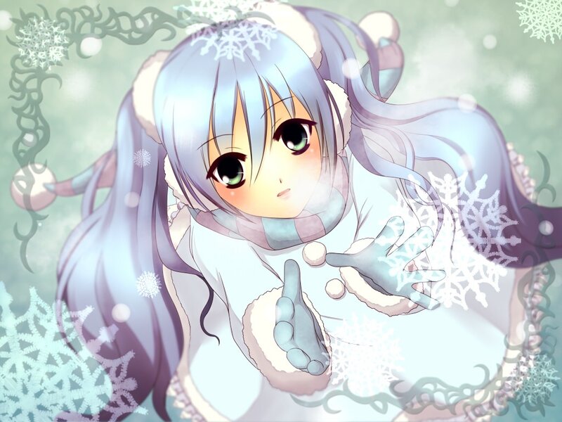 anime girl with snowflakes