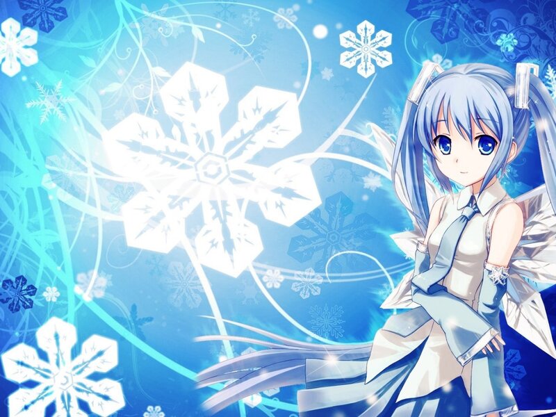 Anime Girl with Snowflakes — Blue, Calm