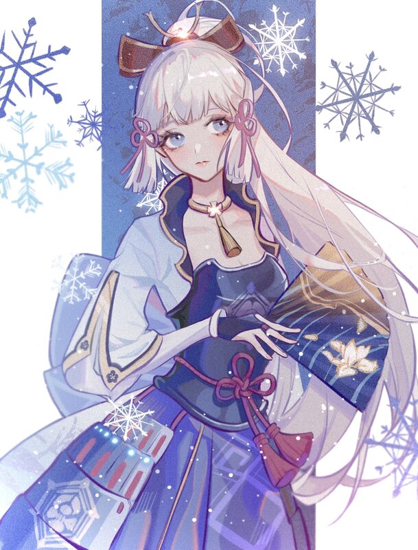 Anime Girl with Snowflakes — Blue, Calm, Winter, Digital Art