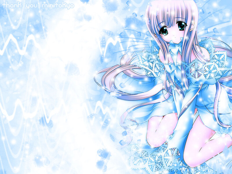 Anime Girl with Snowflakes — Blue, Serene