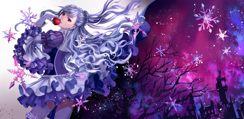 Anime Girl with Snowflakes — Purple, Dramatic