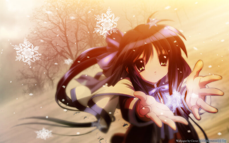 Anime Girl with Snowflakes — Purple, Magical, Winter