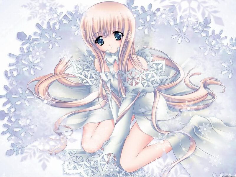 Anime Girl with Snowflakes — White