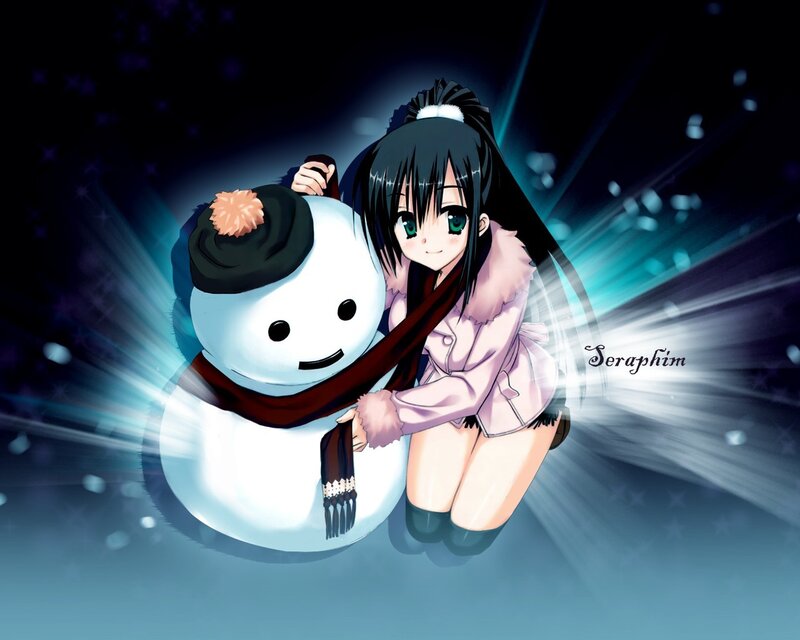 anime girl with snowman