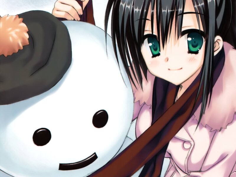 anime girl with snowman