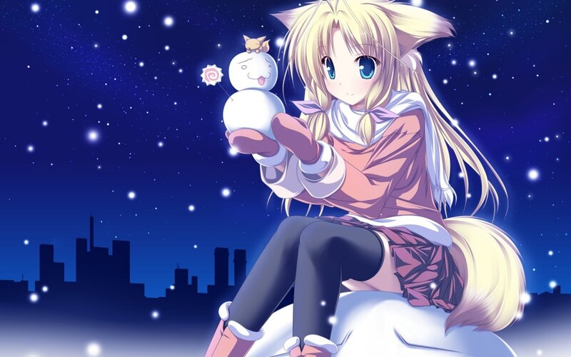 anime girl with snowman