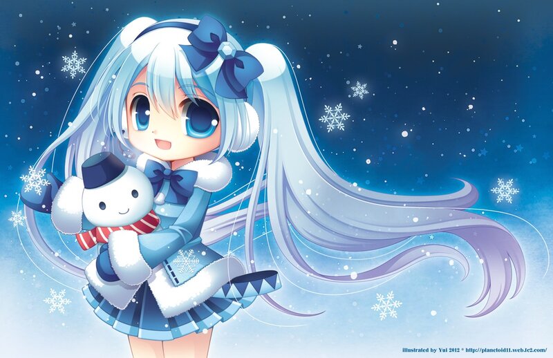 Anime girl with snowman