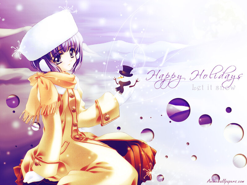 Anime girl with snowman