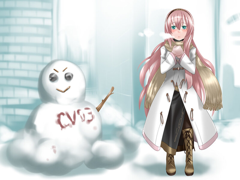 Anime girl with snowman