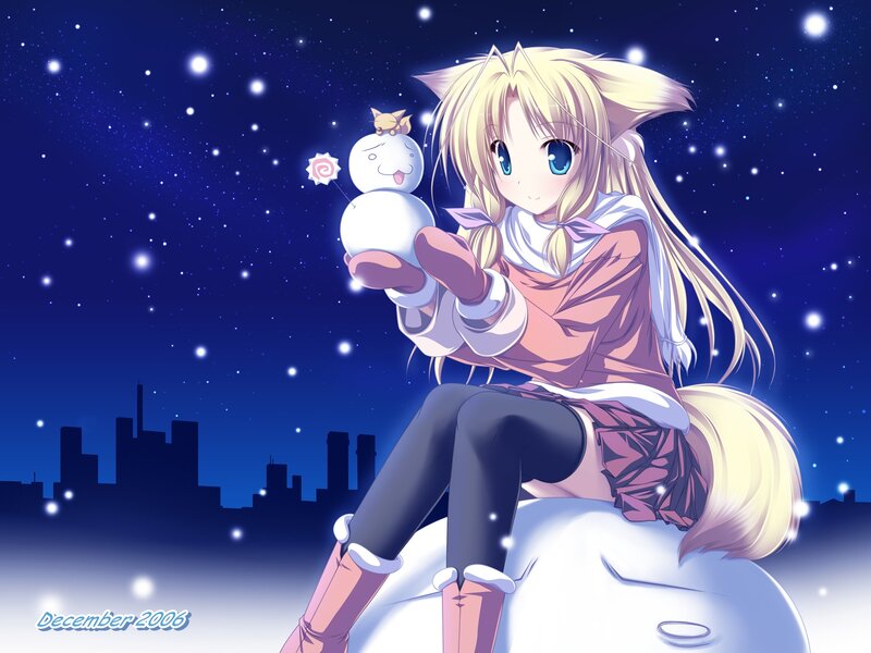 Anime girl with snowman