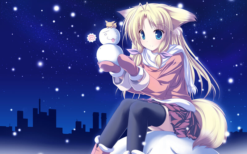 Anime girl with snowman