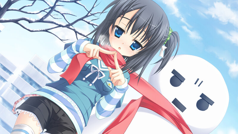 Anime Girl with Snowman — Blue