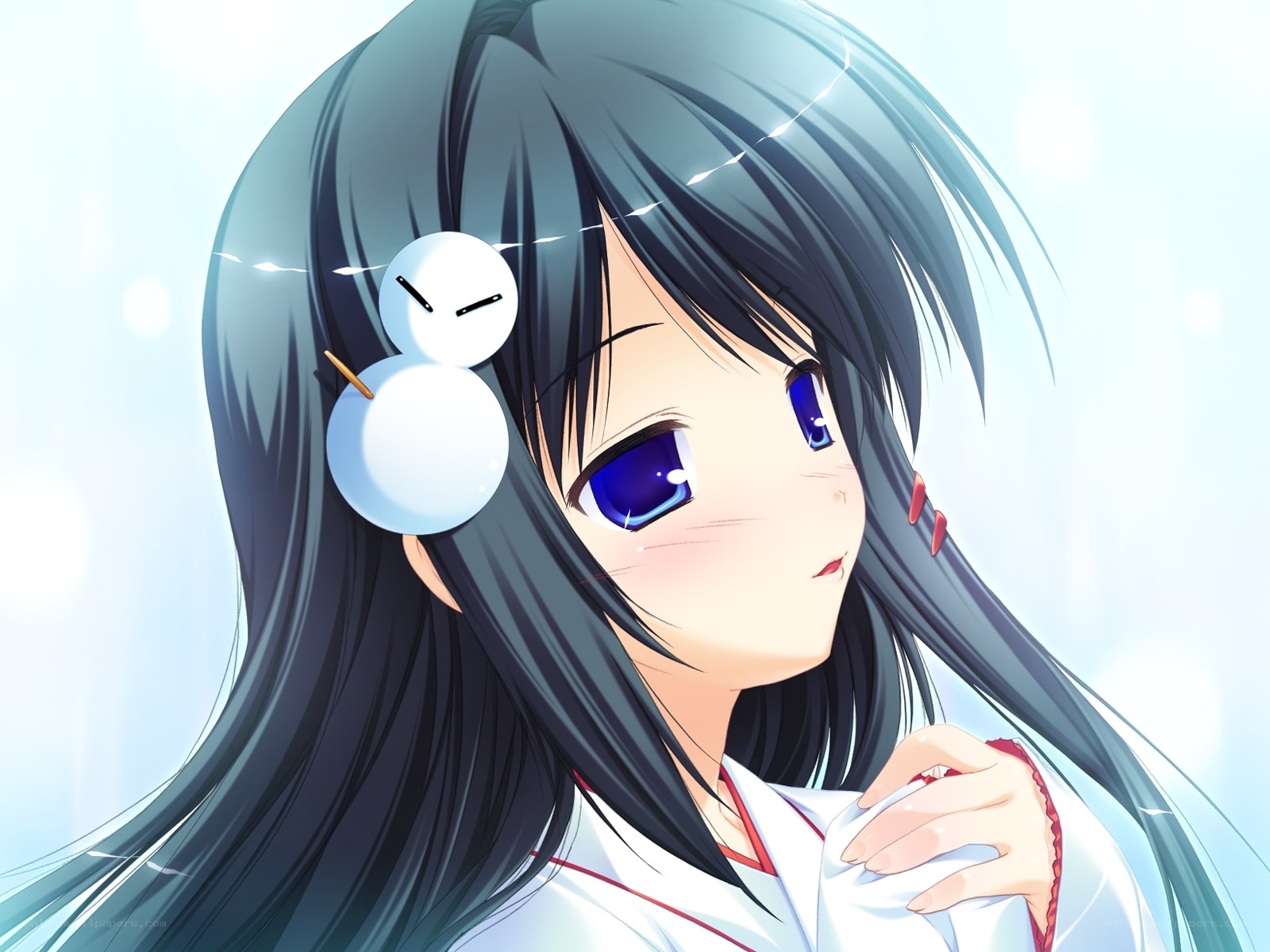 anime girl with snowman hairpin