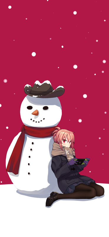 Anime Girl with Snowman — Red