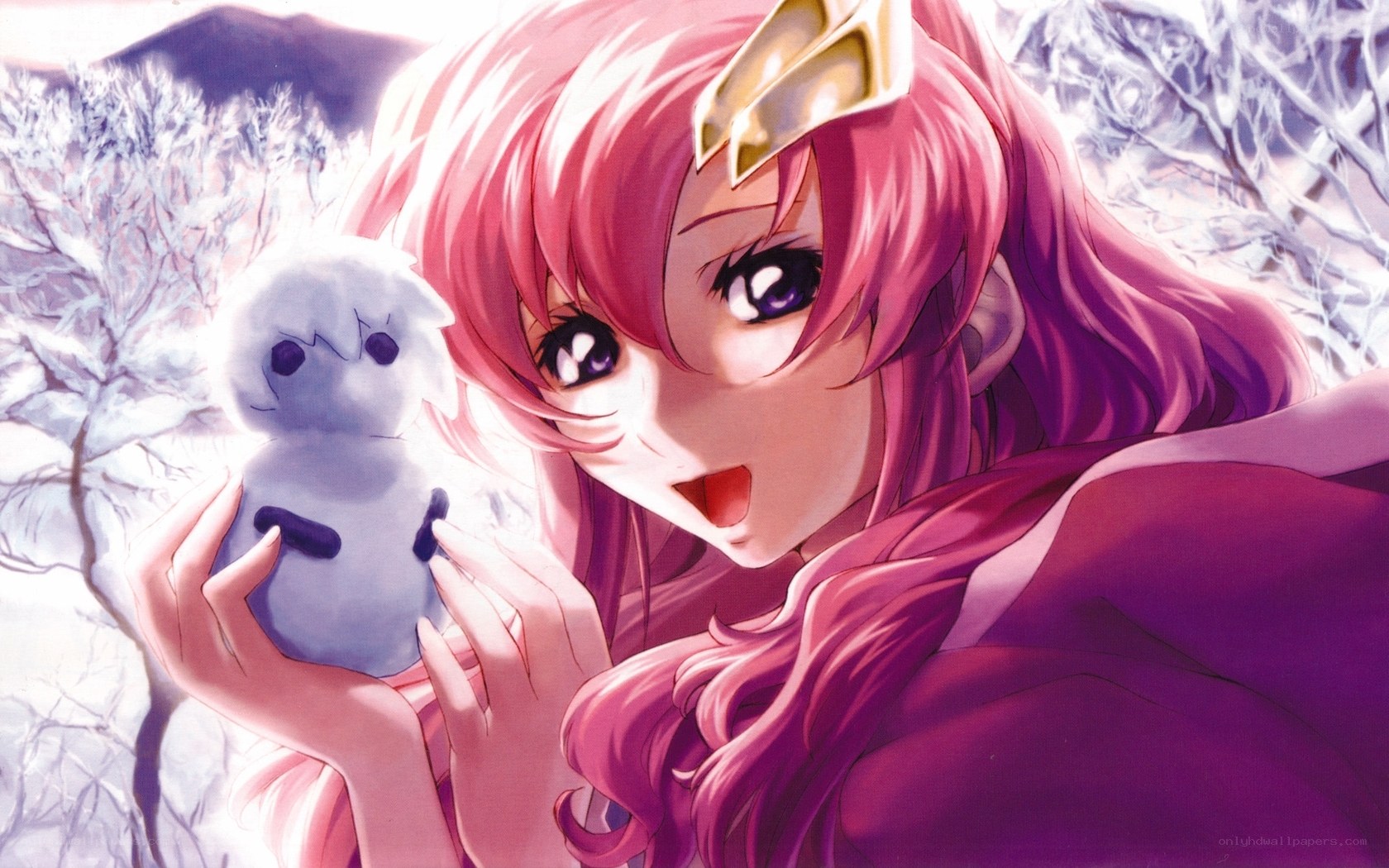 Anime girl with snowman