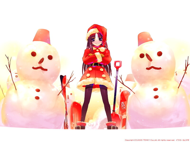 Anime girl with snowmen