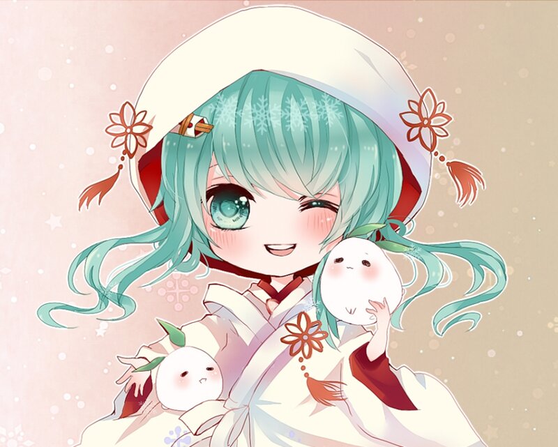 Anime Girl with Snowmen — White