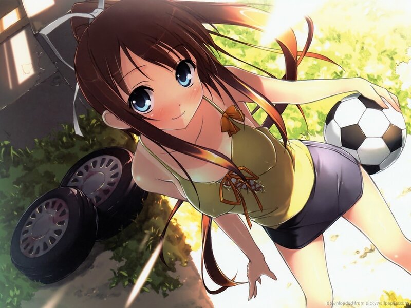 Anime Girl with Soccer Ball — Brown, Bright, Afternoon