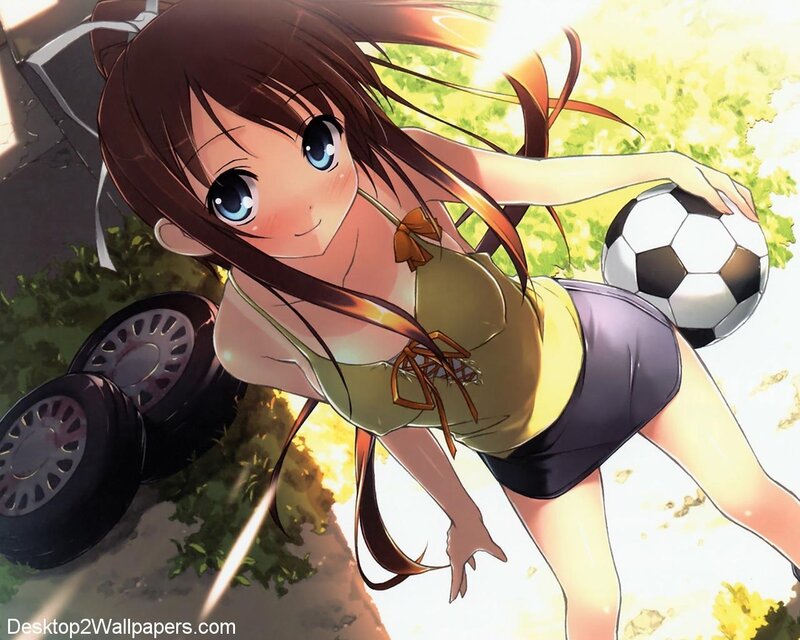 Anime Girl with Soccer Ball — Brown