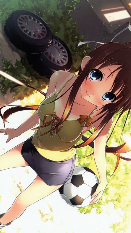Anime Girl with Soccer Ball — Green, Playful, Afternoon
