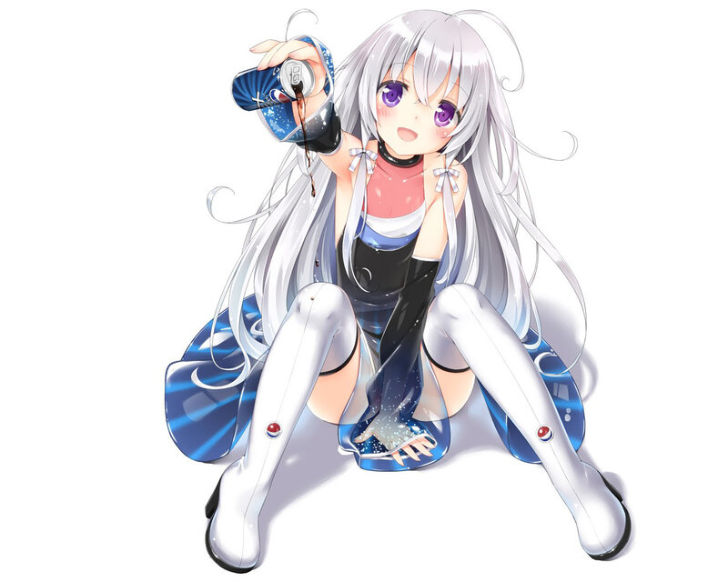 Anime Girl with Soda Can — White