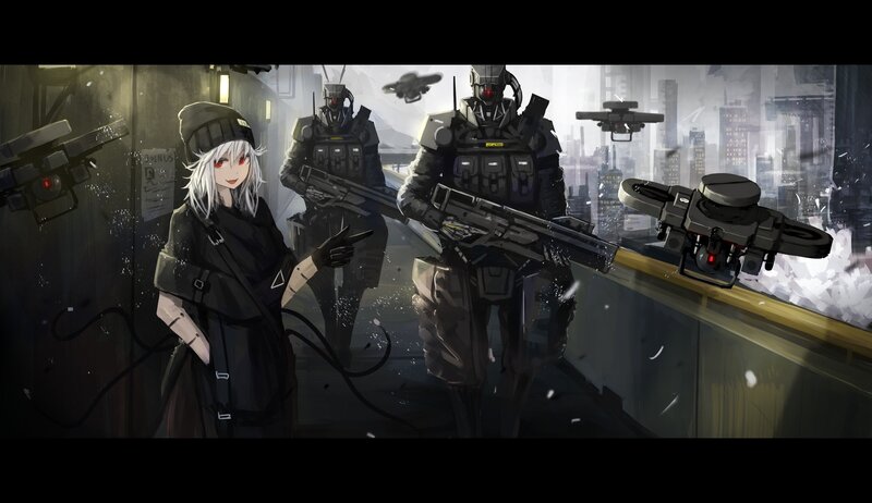 Anime Girl with Soldiers — Black