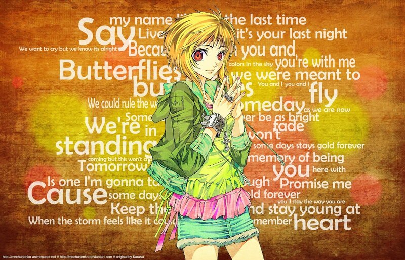 Anime girl with song lyrics