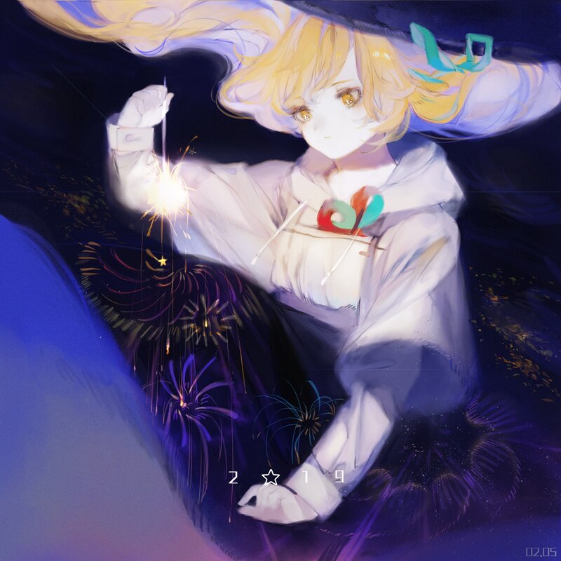 Anime Girl with Sparkler — Blue, Magical