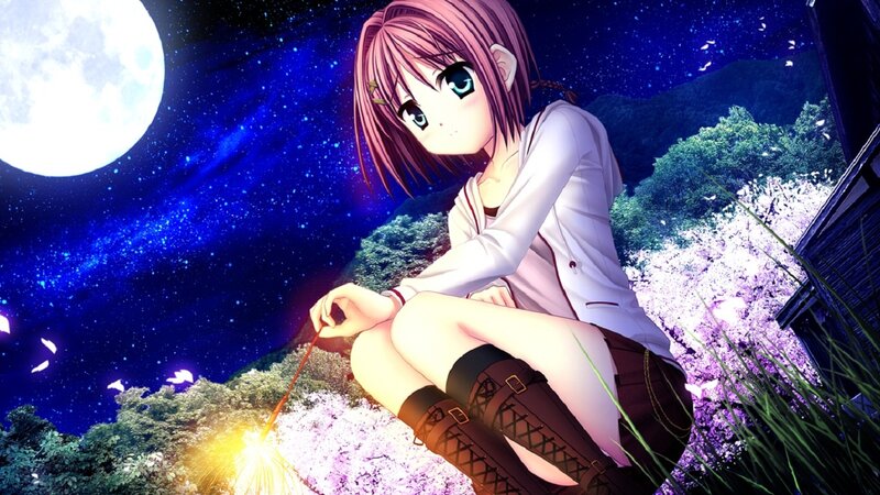 Anime Girl with Sparkler — Blue