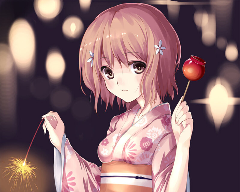 Anime Girl with Sparkler — Pink, Festive