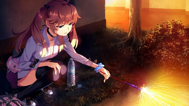 Anime Girl with Sparkler — Purple, Dramatic, Sunset