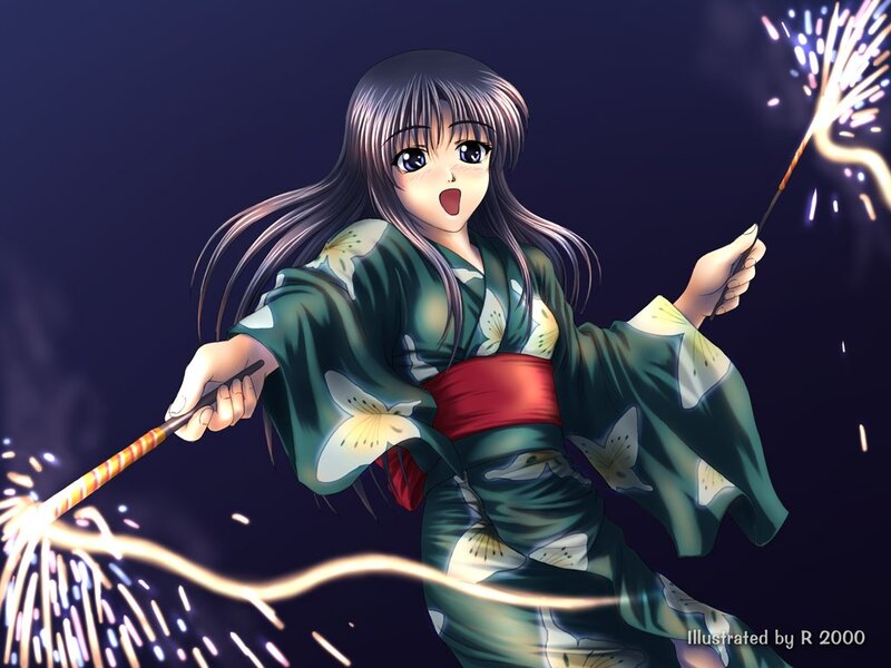 Anime girl with sparklers