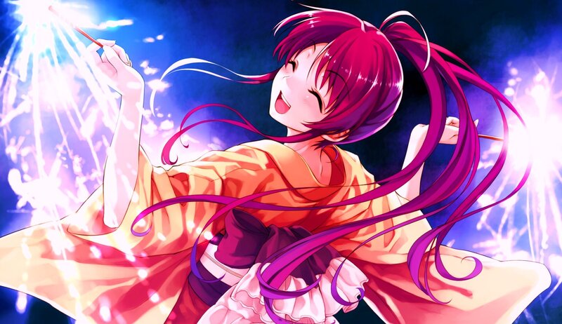 anime girl with sparklers