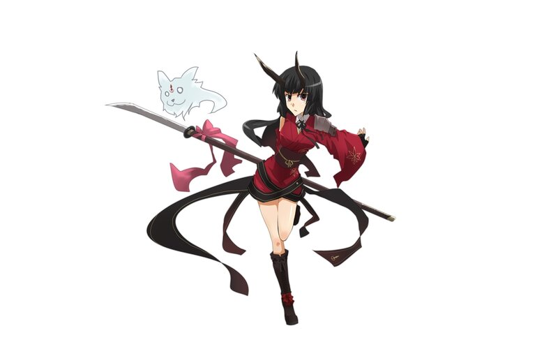 anime girl with spear and spirit