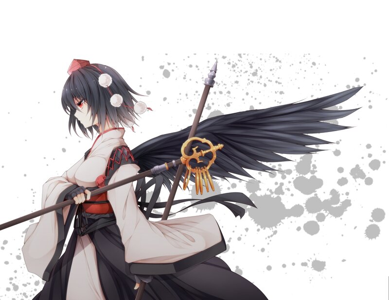 Anime Girl with Spear — Black, Dramatic, Digital Art, Black Wings