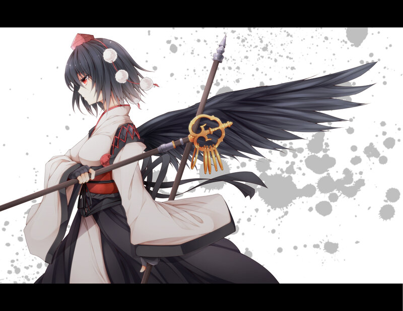 Anime Girl with Spear — Black, Dramatic, Digital Art, Wings