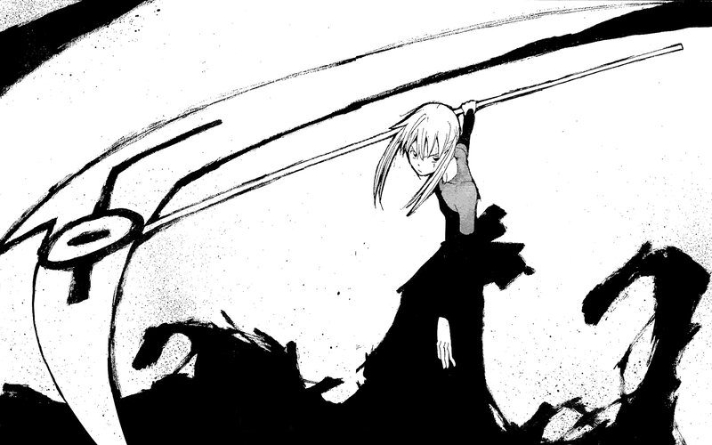 Anime Girl with Spear — Black, Dramatic, Manga, Silhouette