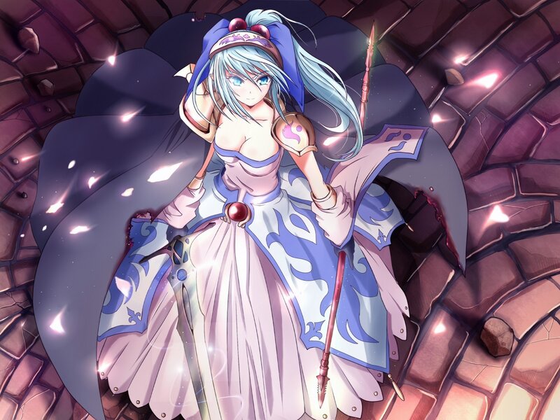 Anime Girl with Spear — Blue, Dramatic, Castle