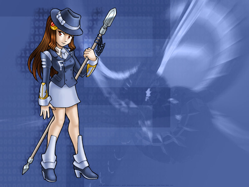 Anime Girl with Spear — Blue, Dramatic, Digital Art, Binary Code