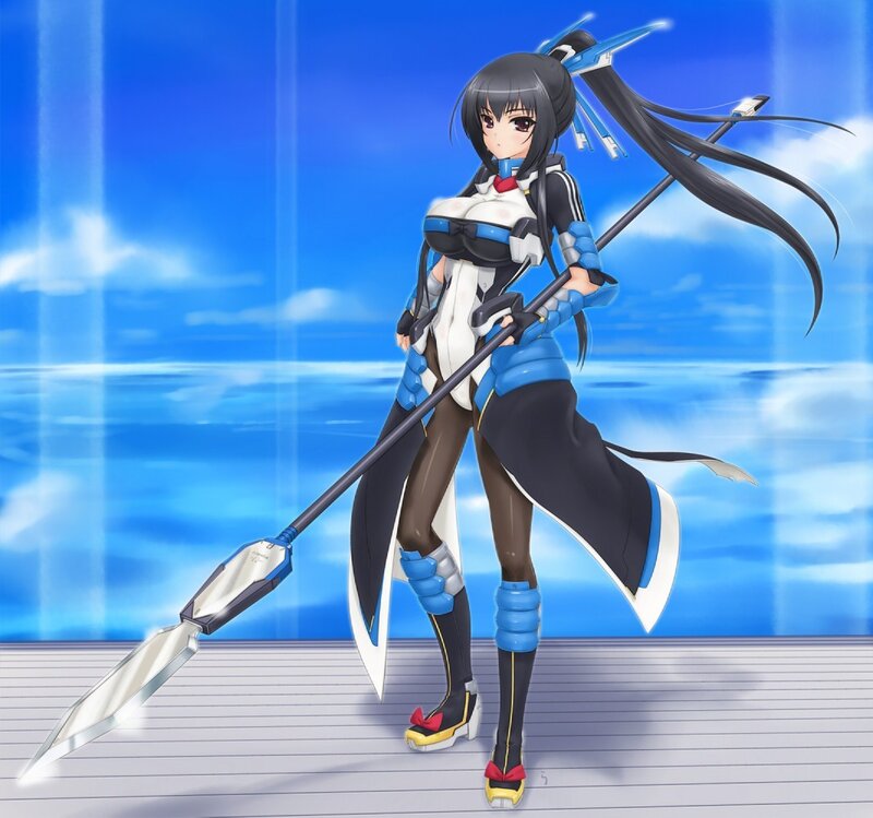 Anime Girl with Spear — Blue, Dramatic, Digital Art, Long Hair, Blue Sky