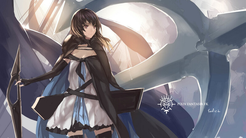 Anime Girl with Spear — Blue, Dramatic, Digital Art