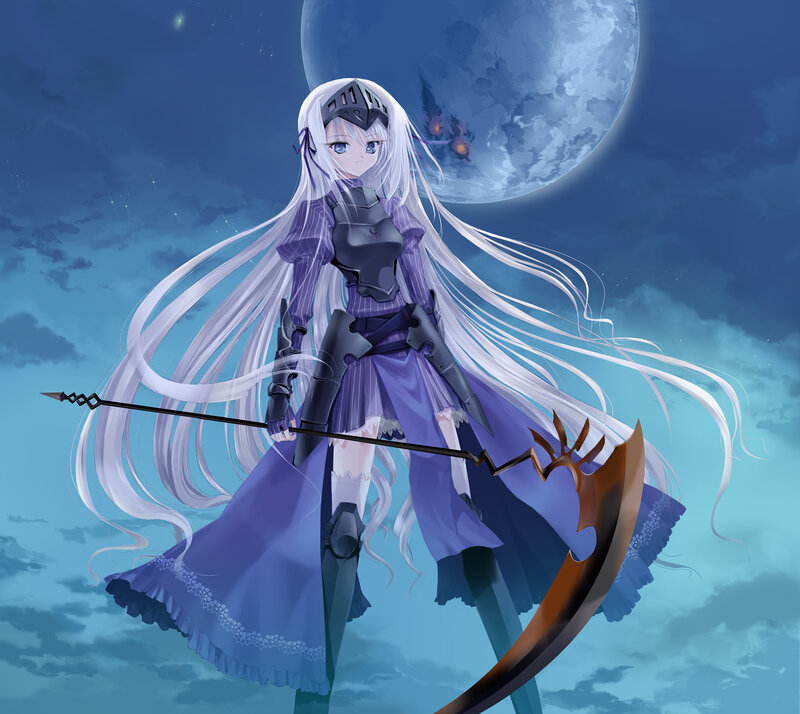 Anime Girl with Spear — Blue, Dramatic, Night