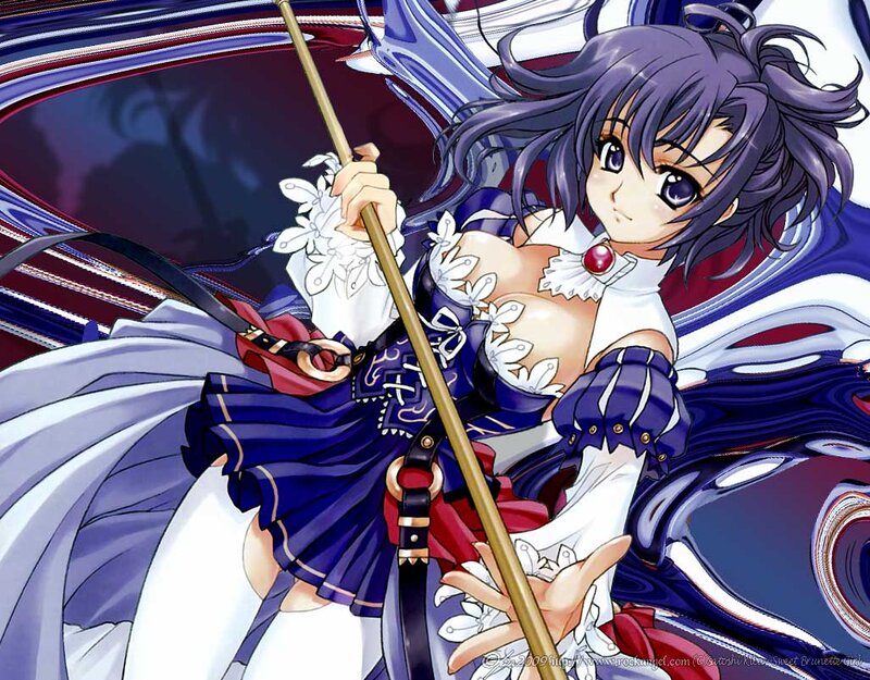 Anime Girl with Spear — Blue, Dramatic, Skirt