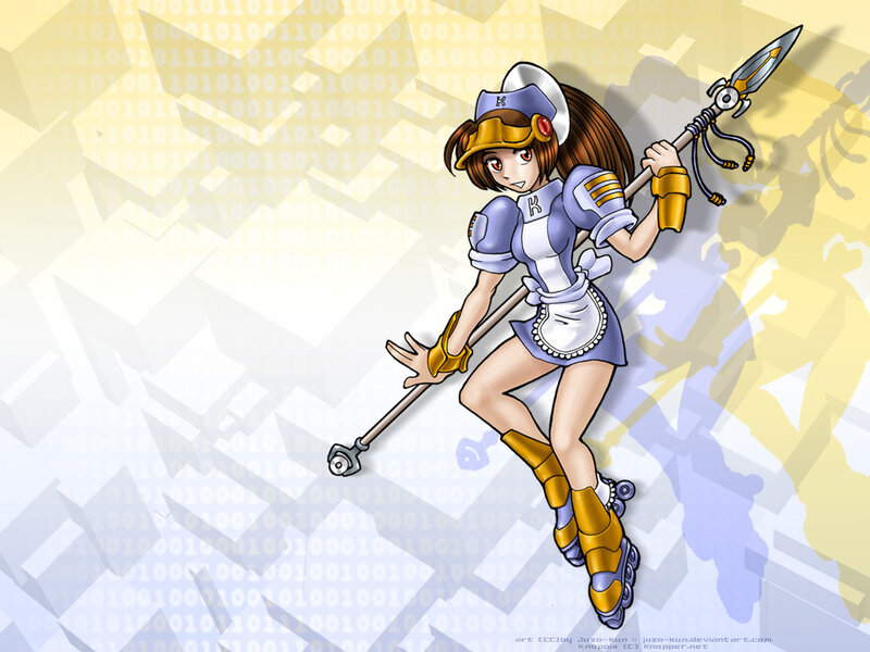 Anime Girl with Spear — Blue, Dynamic, Digital Art
