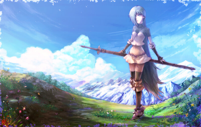 Anime Girl with Spear — Blue