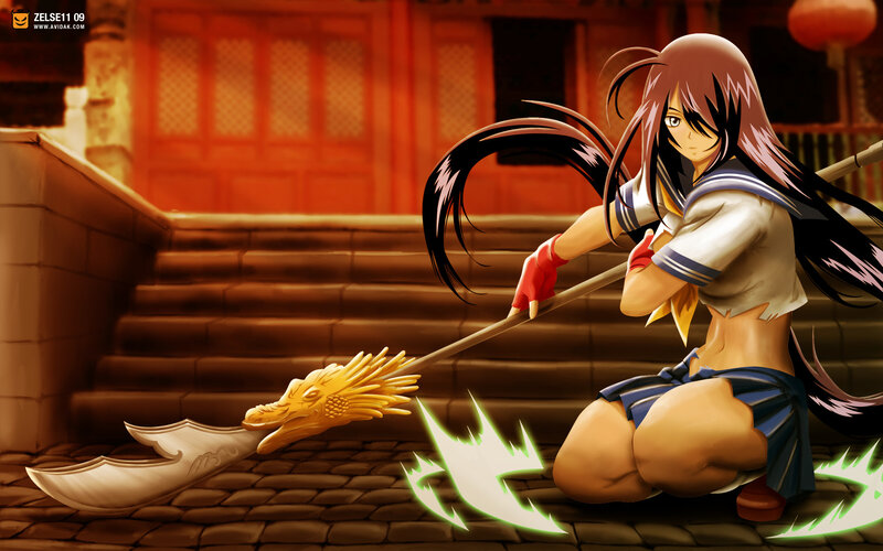 Anime Girl with Spear — Brown, Dramatic, Night